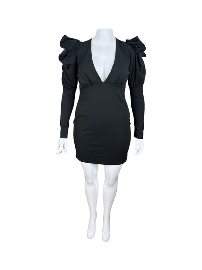 Black Mini Dress w/ Long Sleeves & Shoulder Pouf