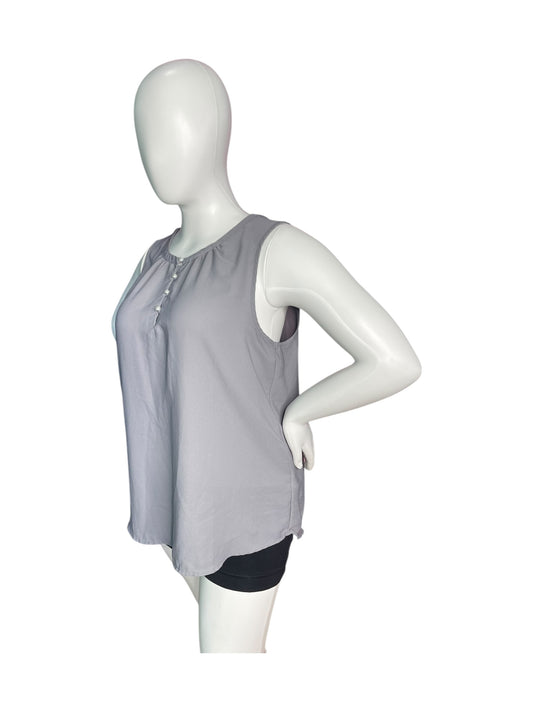 Grey Button Detail Sleeveless Blouse