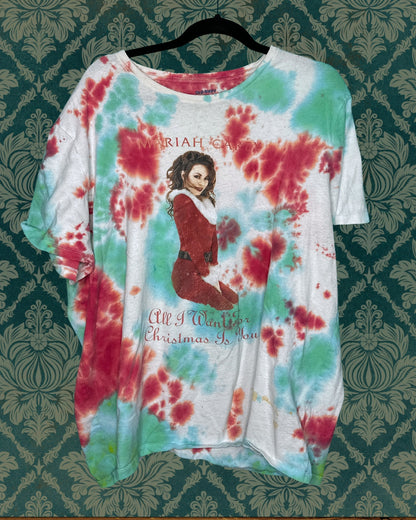 Green, White & Red Tye Dye Mariah Carey Graphic Short Sleeve T-Shirt