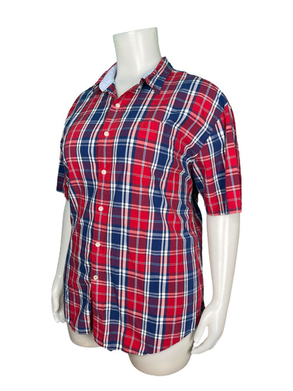 Blue and Red Plaid Button Up Short-Sleeve Shirt