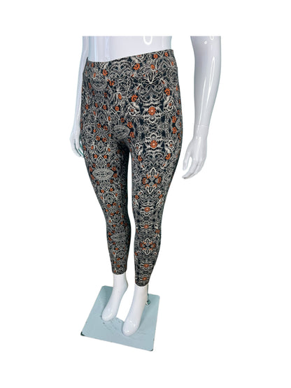 Black, White & Orange Floral Patterned Leggings