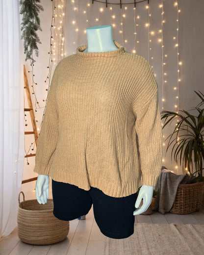Tan Mock-neck Knit Sweater