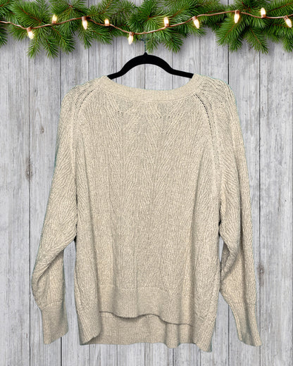 Cream Crewneck Long Sleeved Knit Sweater