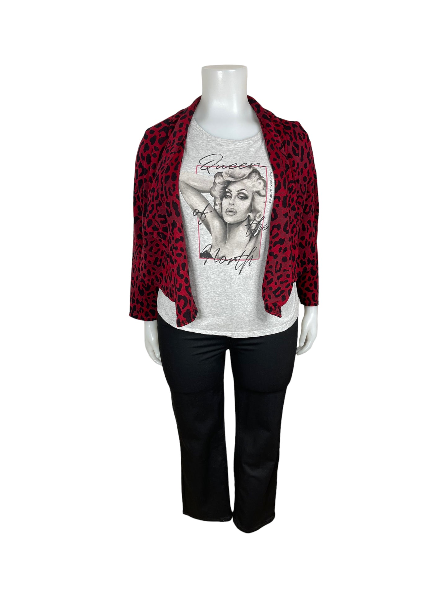 “Addition Elle” Red Leopard Print Crop Jacket (3X)