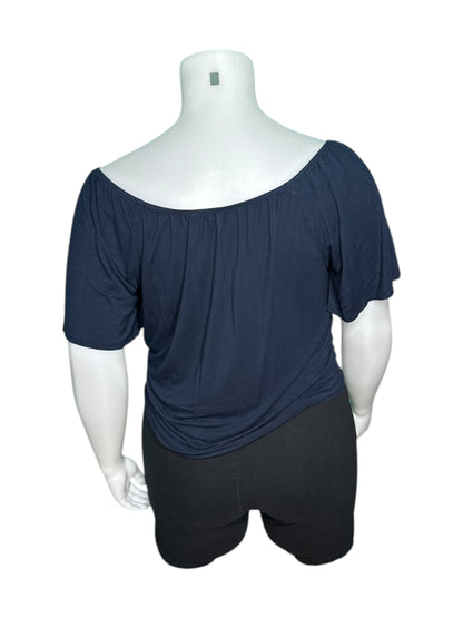 Navy Blue off the Shoulder Tie Front Top