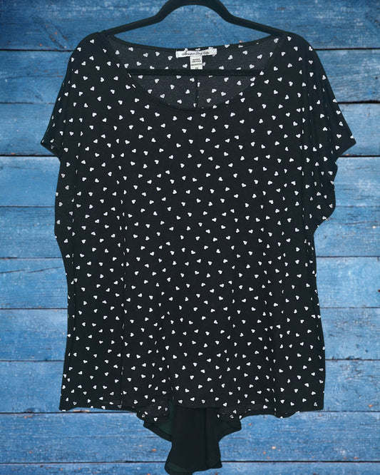 Black Short Sleeved Heart Pattern Shirt