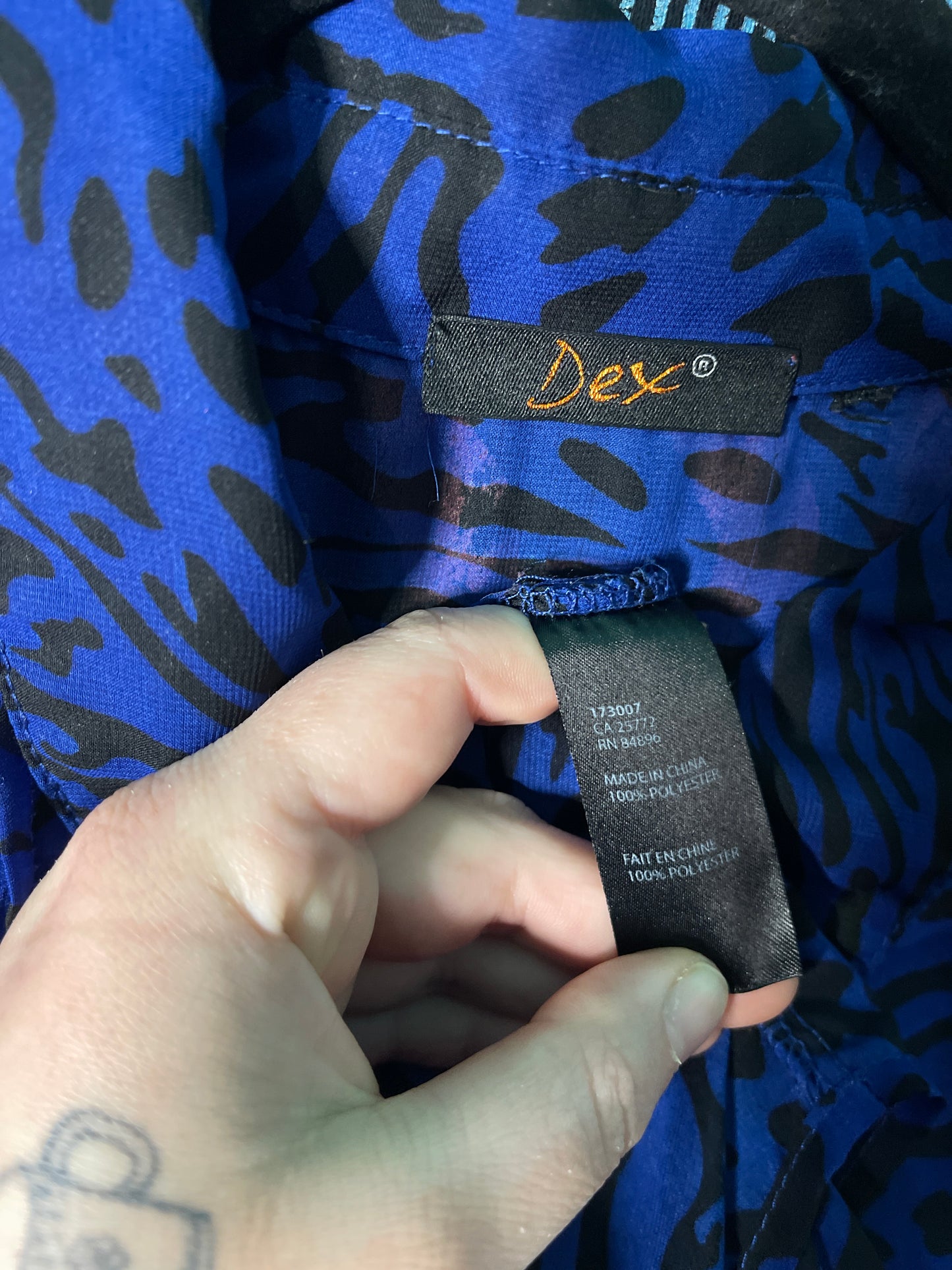 Blue & Black Sheer Animal Print Blouse