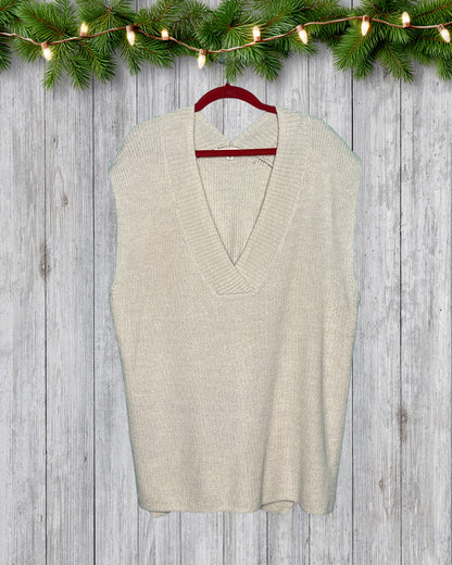 Cream V-Neck Knit Vest