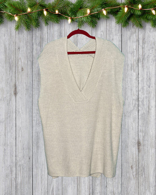 Cream V-Neck Knit Vest