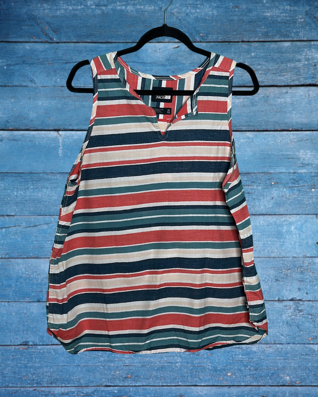 Tan, Blue, Coral, White & Navy Sleeveless Tank
