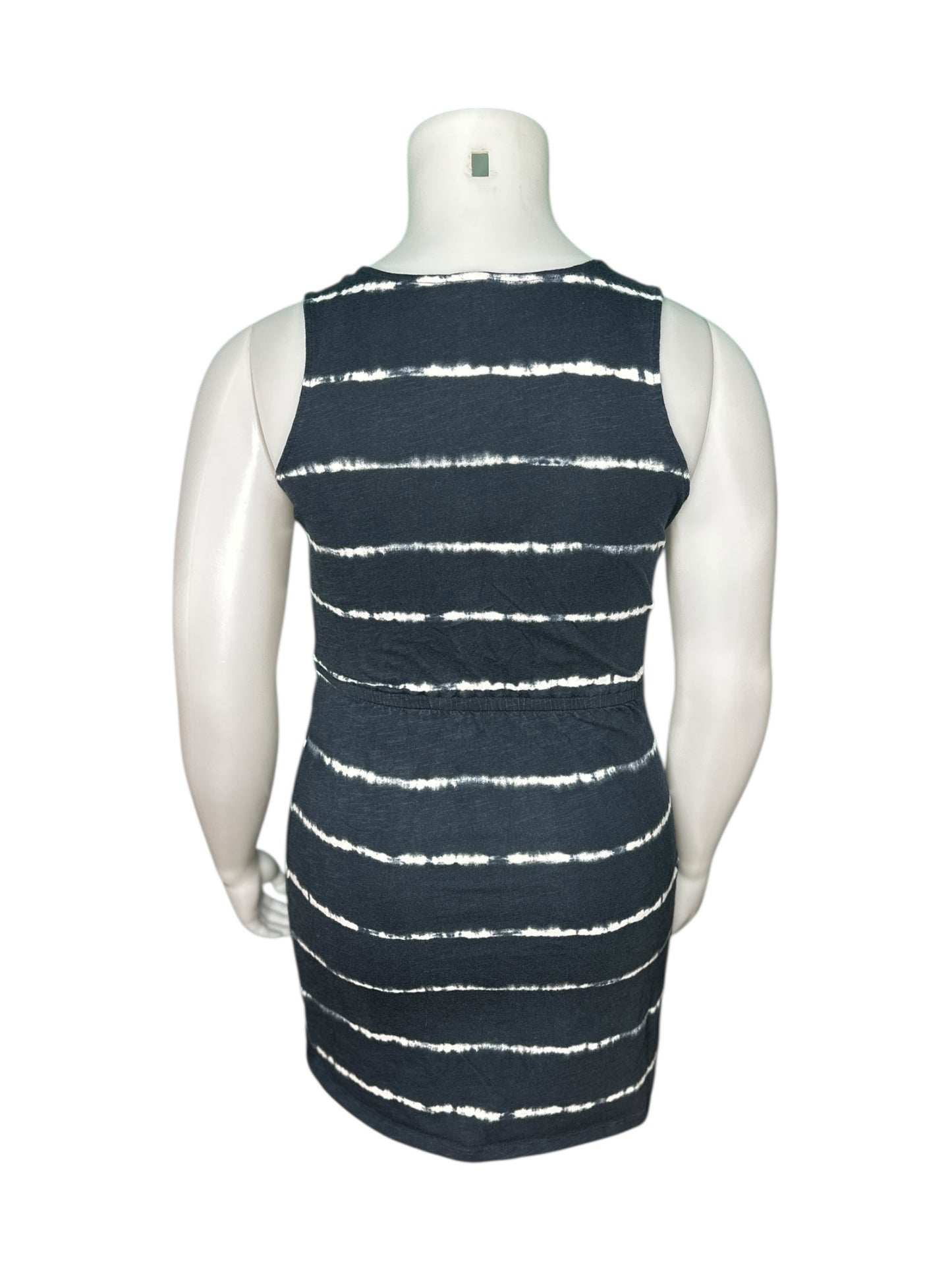 Navy Blue with White Horizontal Tie Dye Stripes Sleeveless Dress