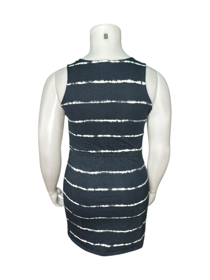 Navy Blue with White Horizontal Tie Dye Stripes Sleeveless Dress
