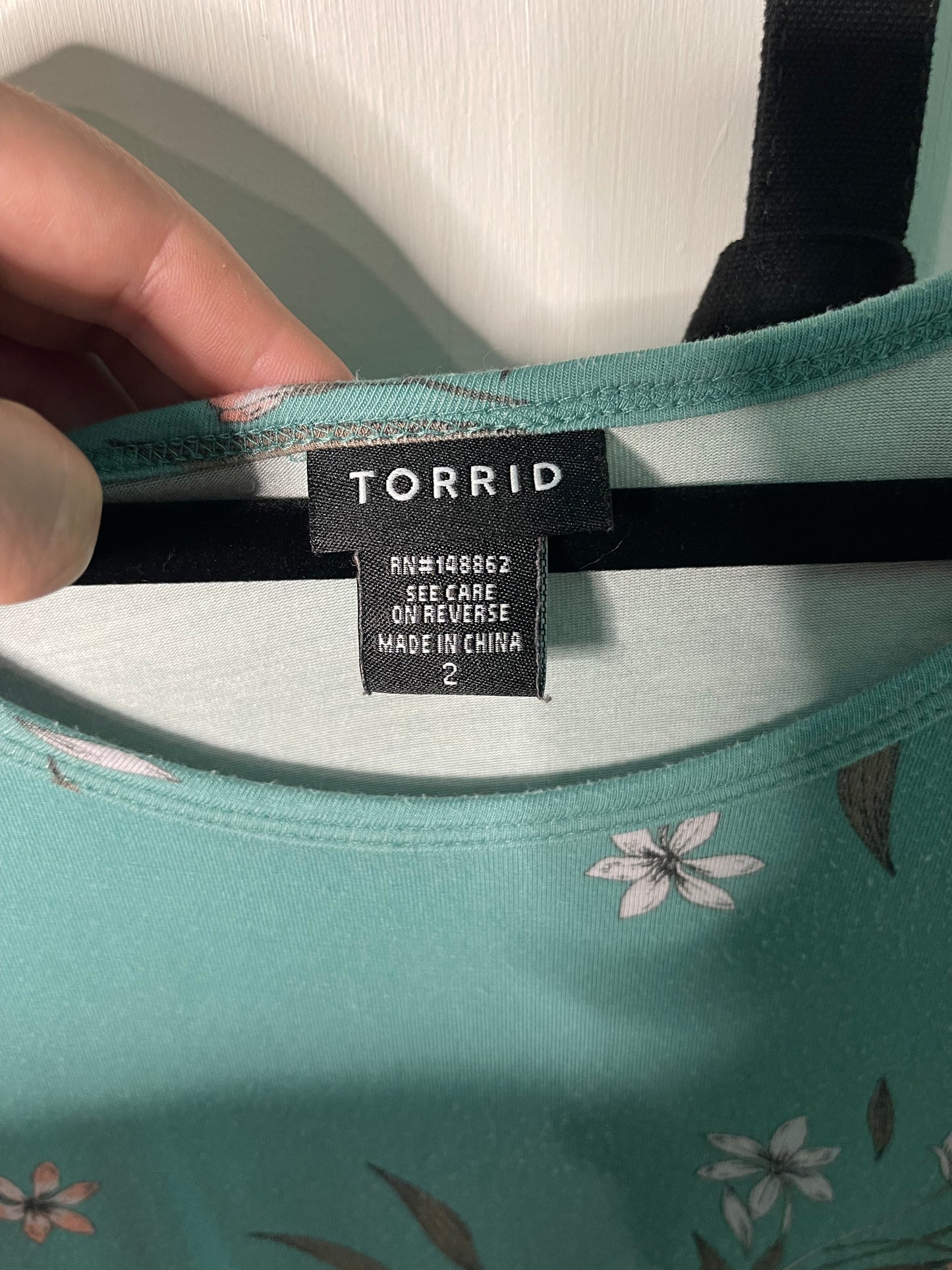 Aqua w/ Pink Floral Pattern Sleeveless Tunic by