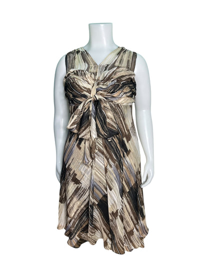 Brown and White Sleeveless Knee High Dress