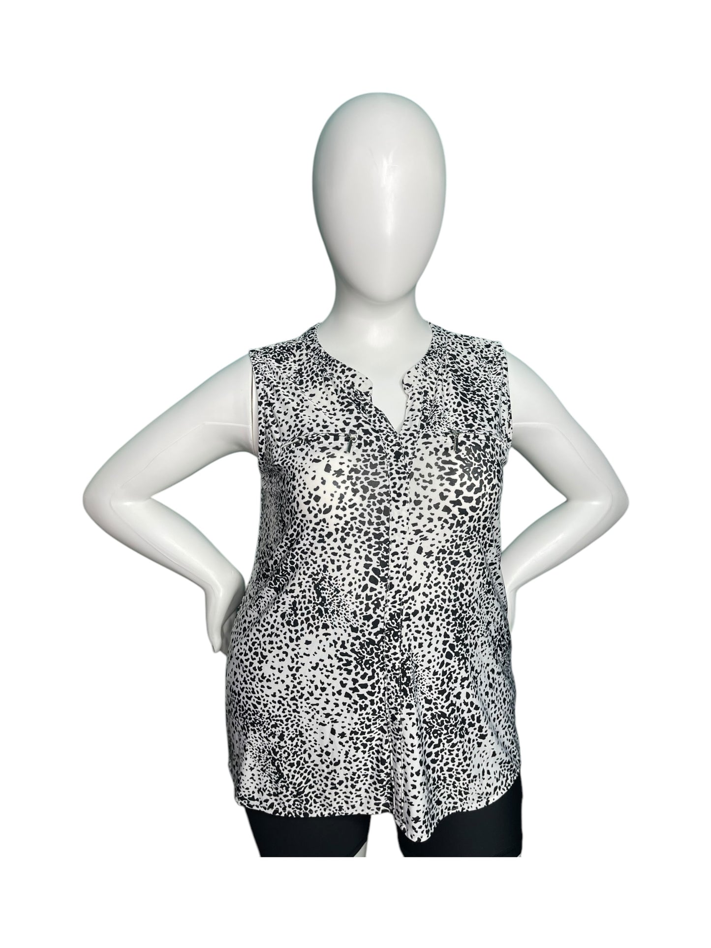 White & Black Leopard Print Sleeveless Blouse