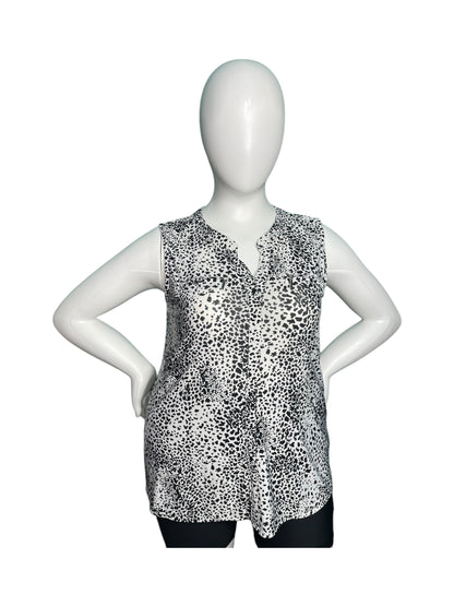 White & Black Leopard Print Sleeveless Blouse