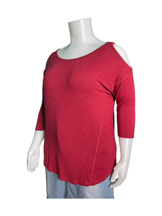 Red Crew Neck 3/4 Cold Shoulder Blouse