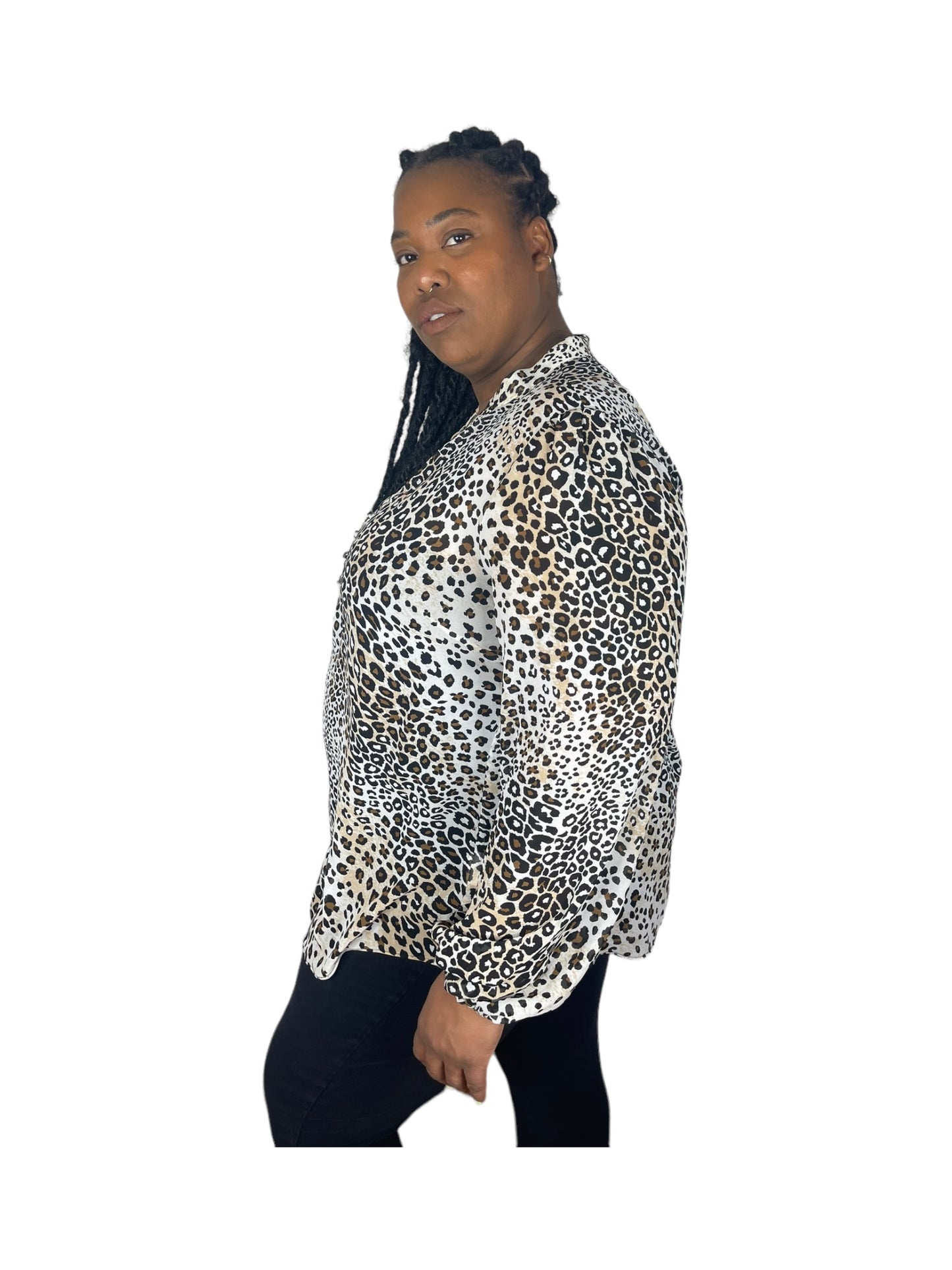 Cheetah Print Long-Sleeved Blouse