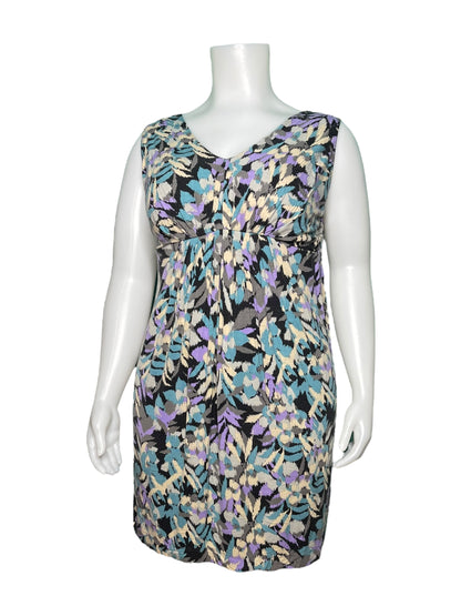 Black, Purple, and Cream Abstract Patterned Sleeveless Knee length Dress