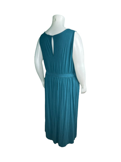 Teal V-Neck sleeveless Maxi Dress