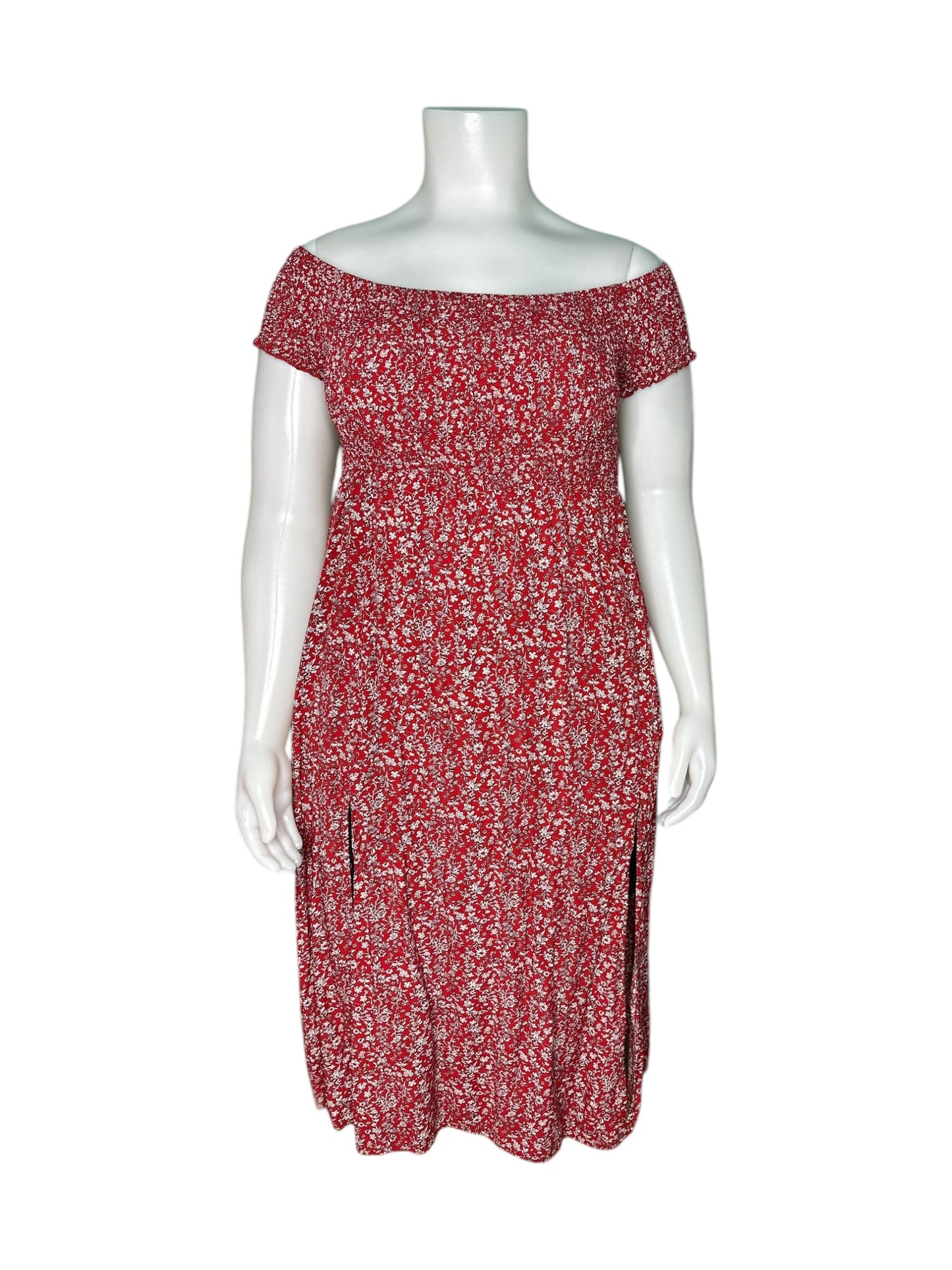 Red & White Floral Cap Sleeved with splits