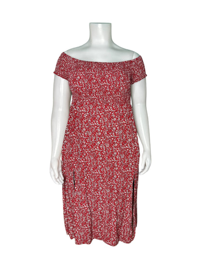 Red & White Floral Cap Sleeved with splits