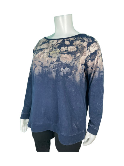 Navy and Grey Floral Long Sleeved Sweater