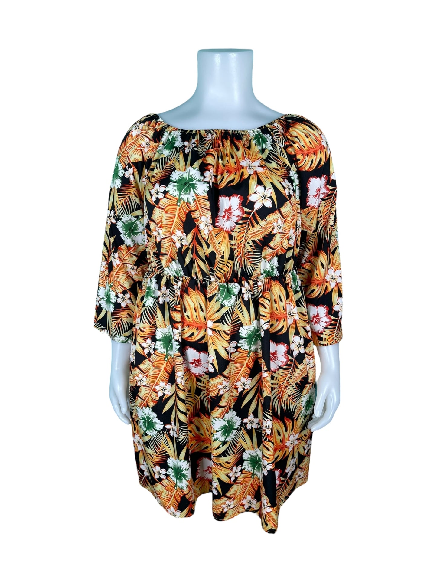 Black w/ Orange, Green and Pink  Floral Long Sleeved Dress