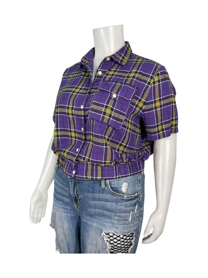 Short Sleeve Purple Plaid Button Up (4X)