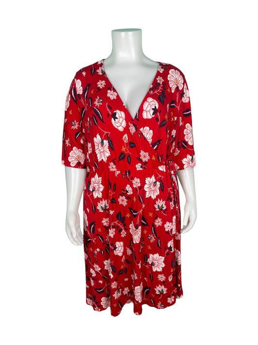 Red w/ Pink Floral 3/4 Sleeve Dress