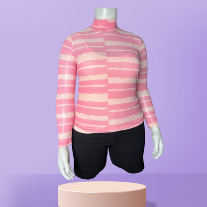 Pink Long sleeved Sheer Turtleneck Shirt