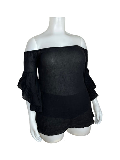 Black Off-the-Shoulder Frilly Top