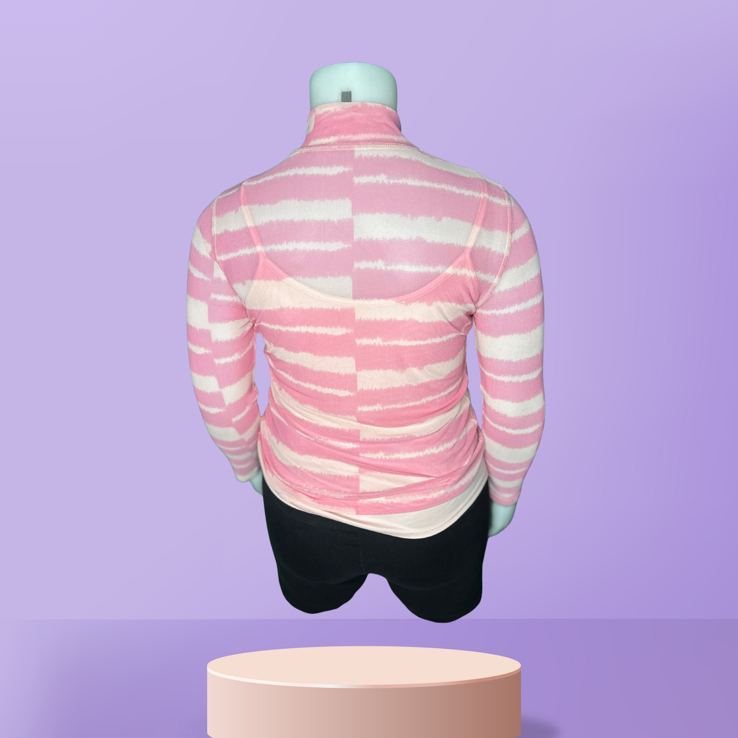 Pink Long sleeved Sheer Turtleneck Shirt