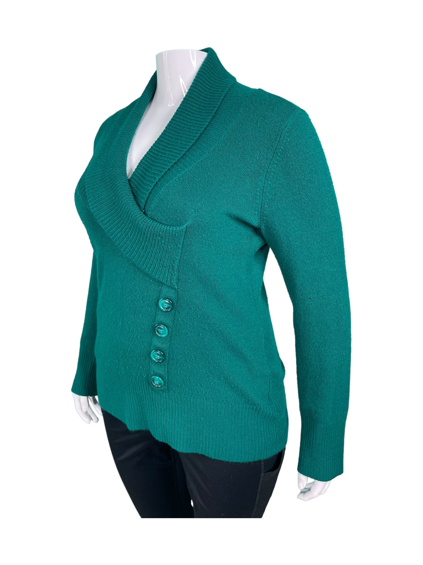 Emerald Green  V-Neck Knit Sweater (XL)