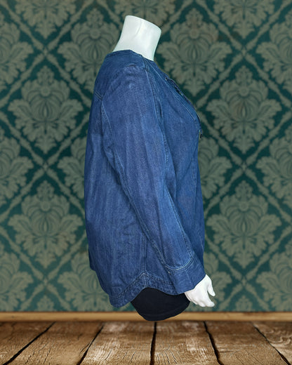 Dark Blue Denim Lace up Neck Shirt