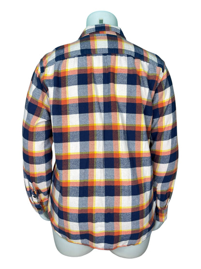 Orange White and Navy Plaid Button Up Shirt