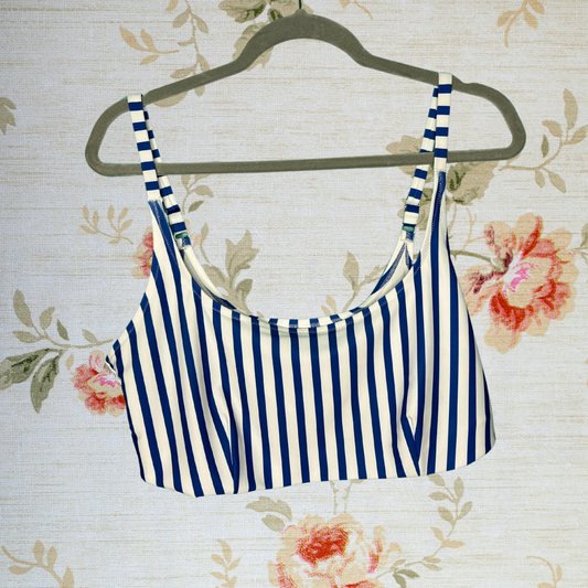 Blue and White Vertical Stripped Swim Top