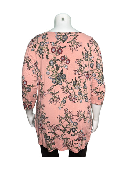 Coral Floral Patterned 3/4 Sleeve Shirt