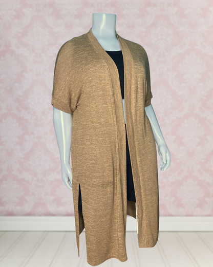 Tan Short Sleeved Maxi Cardigan