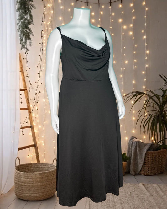Black Cowl Neck Spaghetti Strap Maxi Dress