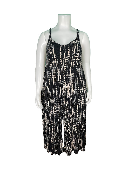 Black & White Abstract Print Wide Leg Jumpsuit