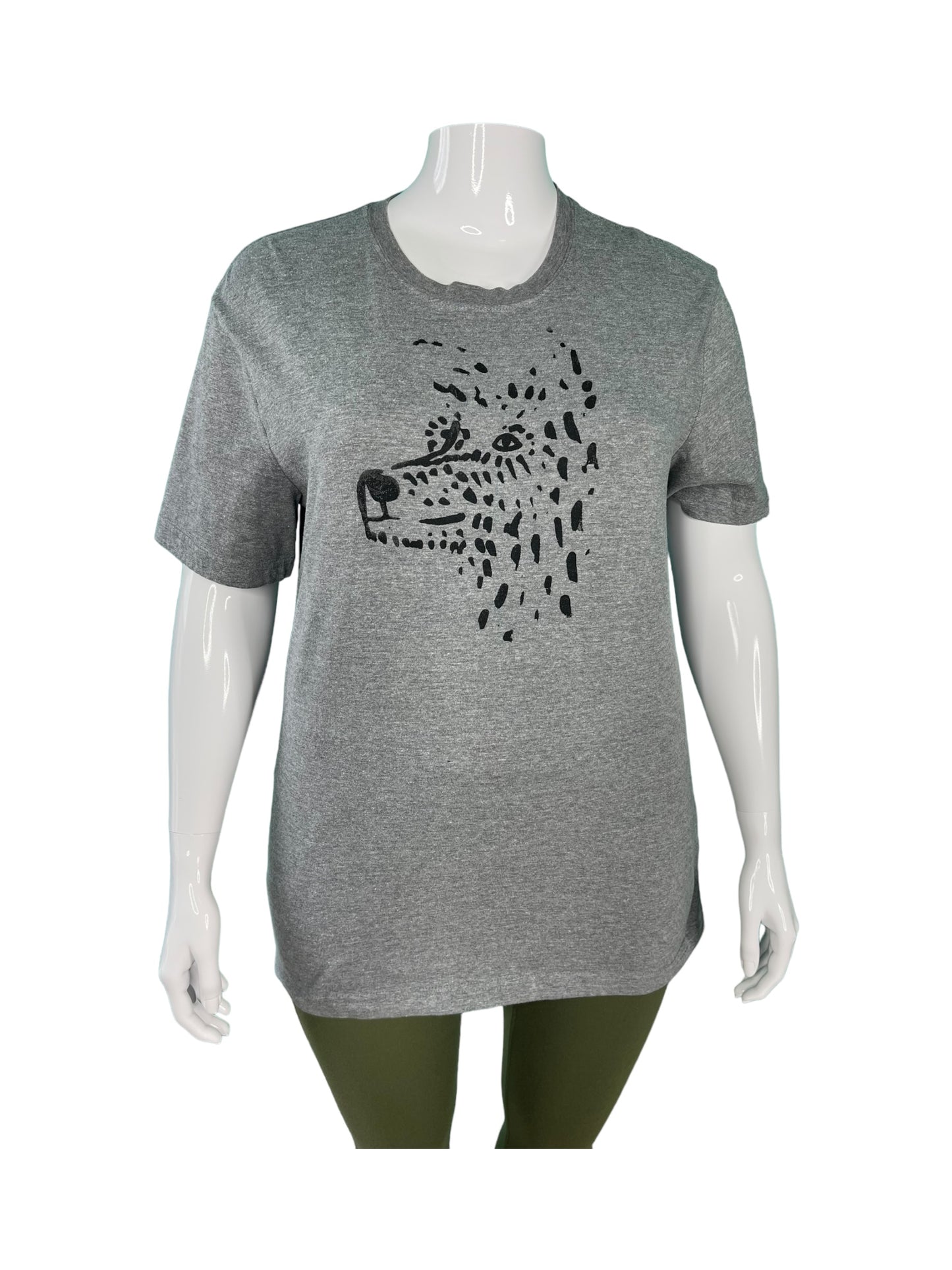 Grey Short Sleeved T-Shirt w/ Dog Print on Chest (L)