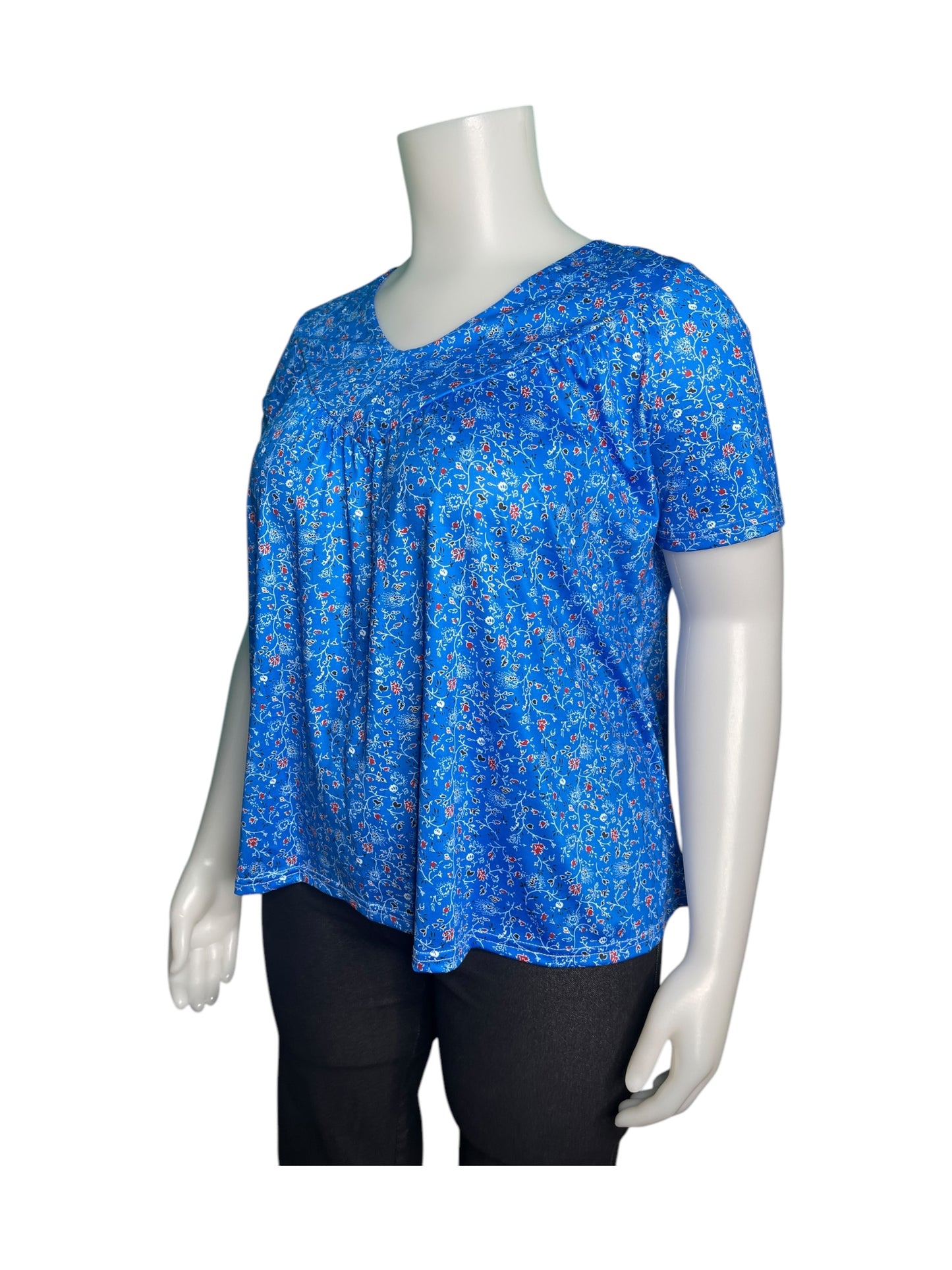 Blue Floral Short Sleeved Top