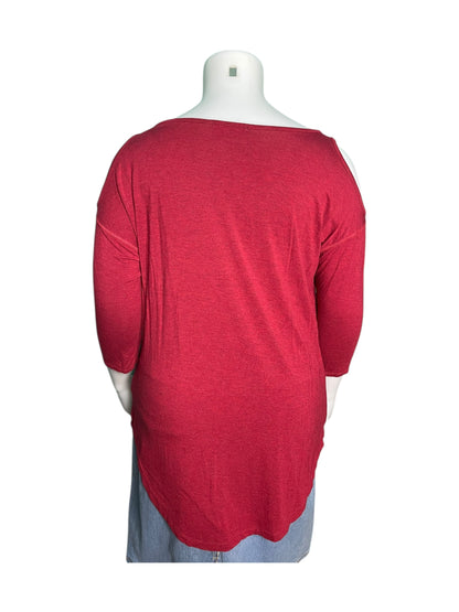 Red Crew Neck 3/4 Cold Shoulder Blouse