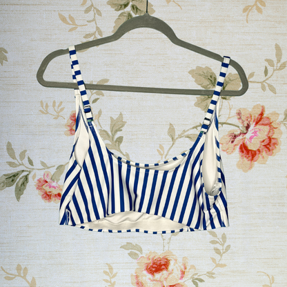 Blue and White Vertical Stripped Swim Top