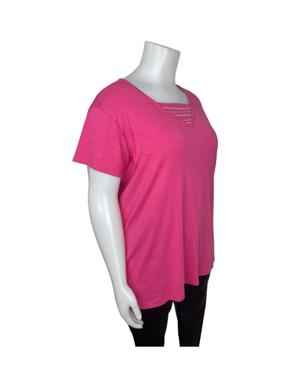 Pink V Neck Short Sleeve Shirt