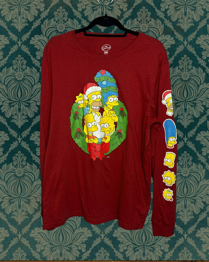 Red Simpson Christmas Graphic Long Sleeved Shirt