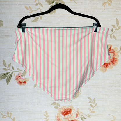 Pink and White High Waisted Vertical Striped Bikini Bottom