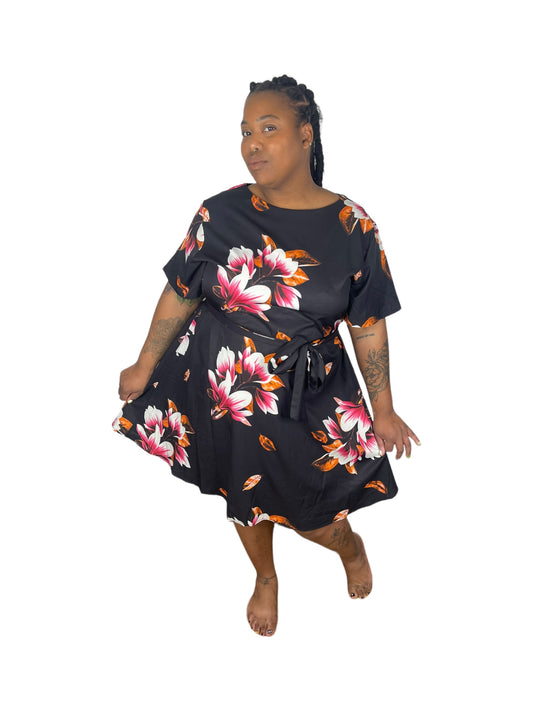 Black w/ Large Floral Short-Sleeve Dress (3X)