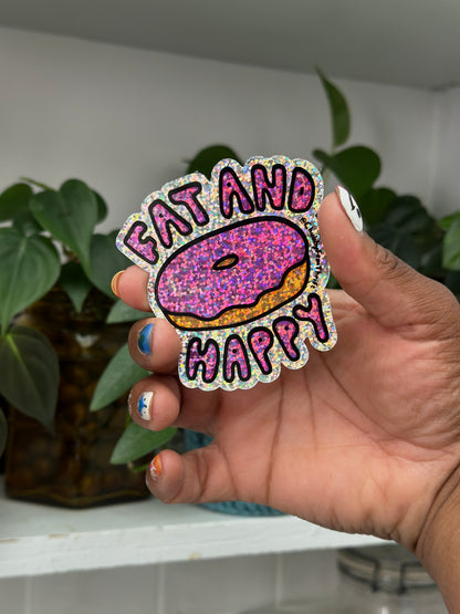 Fat and Happy Sparkly Purple Donut Sticker